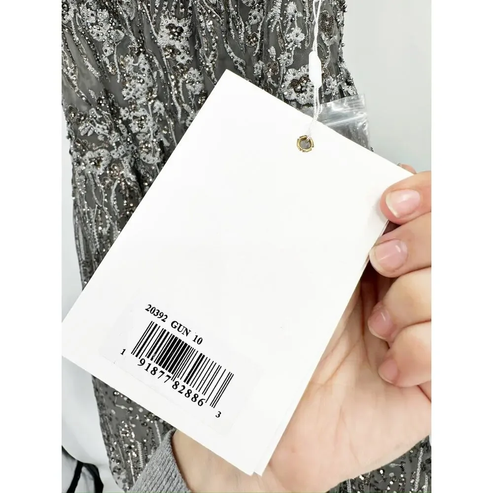 Mac‎ Duggal 20392 Gunmetal Embellished Butterfly Fit and Flare Tea-Length Dress - Picture 6 of 8